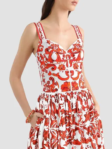 Dolce & Gabbana Women's Majolica-Print Cotton Poplin Midi Dress | Thumbnail 5 Dolce & Gabbana Women's Majolica-Print Cotton Poplin Midi Dress | Thumbnail 5