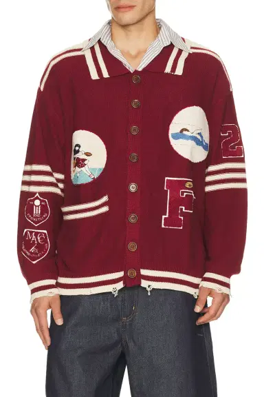 Found Varsity Patch Collared Cardigan | Thumbnail 1 Found Varsity Patch Collared Cardigan | Thumbnail 1
