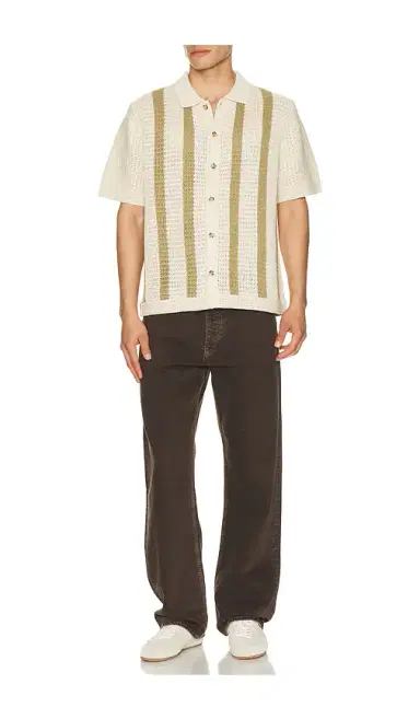 Vince Stripe Crochet Short Sleeve Button Down Shirt | Thumbnail 3 Vince Stripe Crochet Short Sleeve Button Down Shirt | Thumbnail 3