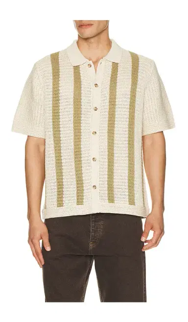 Vince Stripe Crochet Short Sleeve Button Down Shirt | Thumbnail 1 Vince Stripe Crochet Short Sleeve Button Down Shirt | Thumbnail 1