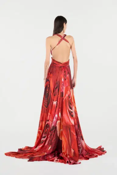 Roberto Cavalli Long Dress With Rose Print And Cut-Out | Thumbnail 3 Roberto Cavalli Long Dress With Rose Print And Cut-Out | Thumbnail 3
