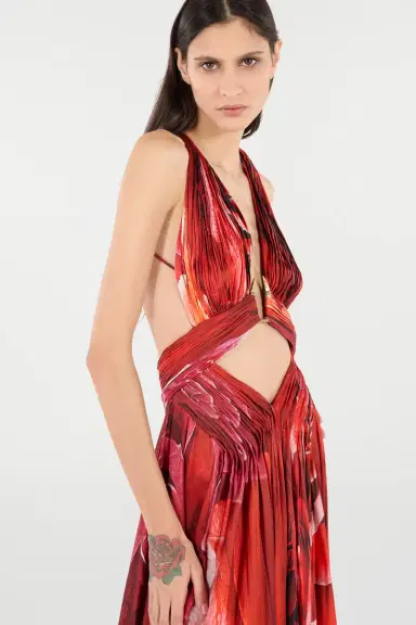 Roberto Cavalli Long Dress With Rose Print And Cut-Out | Thumbnail 5 Roberto Cavalli Long Dress With Rose Print And Cut-Out | Thumbnail 5