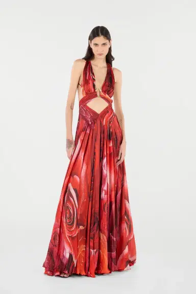 Roberto Cavalli Long Dress With Rose Print And Cut-Out | Thumbnail 7 Roberto Cavalli Long Dress With Rose Print And Cut-Out | Thumbnail 7