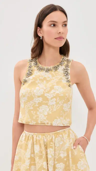 Cinq à Sept Organza Jacquard Barbara Top Ochre Muse/White S | Thumbnail 2 Cinq à Sept Organza Jacquard Barbara Top Ochre Muse/White S | Thumbnail 2
