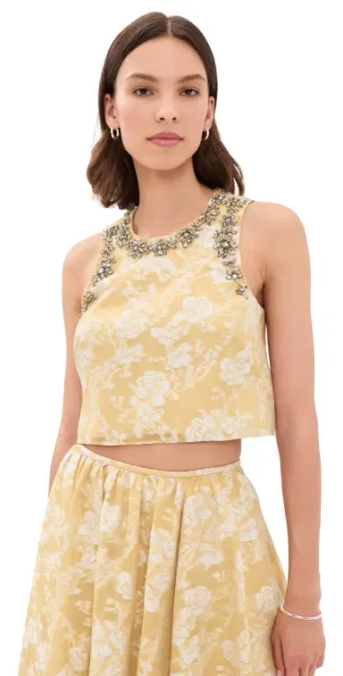 Cinq à Sept Organza Jacquard Barbara Top Ochre Muse/White S | Thumbnail 1 Cinq à Sept Organza Jacquard Barbara Top Ochre Muse/White S | Thumbnail 1