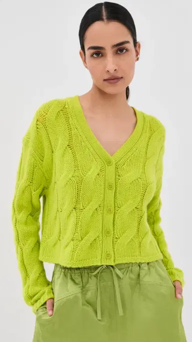 Sablyn Jolie Cropped Cashmere Cable Cardigan Chartruese | Thumbnail 3 Sablyn Jolie Cropped Cashmere Cable Cardigan Chartruese | Thumbnail 3