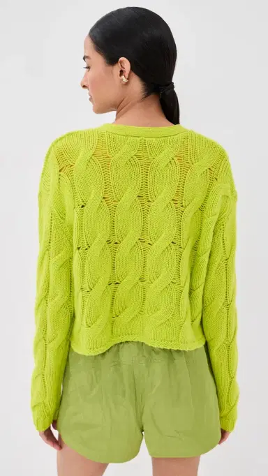 Sablyn Jolie Cropped Cashmere Cable Cardigan Chartruese | Thumbnail 4 Sablyn Jolie Cropped Cashmere Cable Cardigan Chartruese | Thumbnail 4