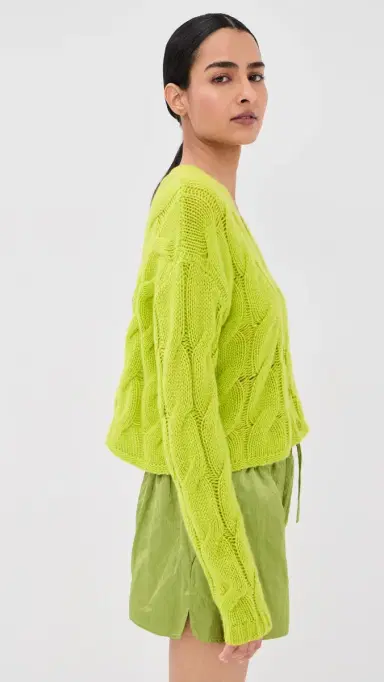 Sablyn Jolie Cropped Cashmere Cable Cardigan Chartruese | Thumbnail 5 Sablyn Jolie Cropped Cashmere Cable Cardigan Chartruese | Thumbnail 5