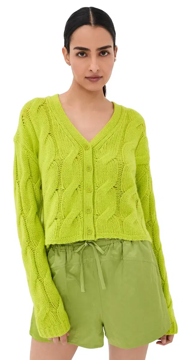 Jolie Cropped Cashmere Cable Cardigan Chartruese Jolie Cropped Cashmere Cable Cardigan Chartruese