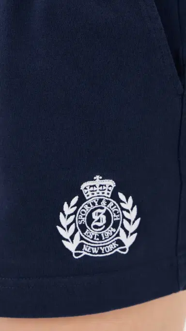 Sporty & Rich NY Crest Embroidered Disco Shorts Dark Navy | Thumbnail 6 Sporty & Rich NY Crest Embroidered Disco Shorts Dark Navy | Thumbnail 6