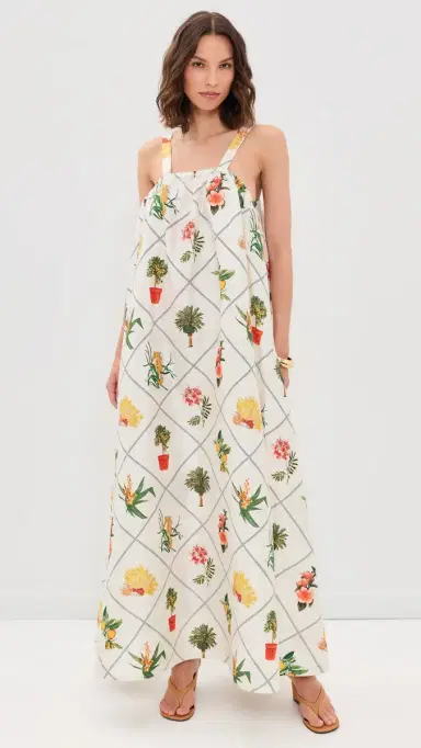 Coniglio Palm Beach Low Back Tie Silk Maxi Dress Florida Frame Cracked Coconut One Size | Thumbnail 2 Coniglio Palm Beach Low Back Tie Silk Maxi Dress Florida Frame Cracked Coconut One Size | Thumbnail 2