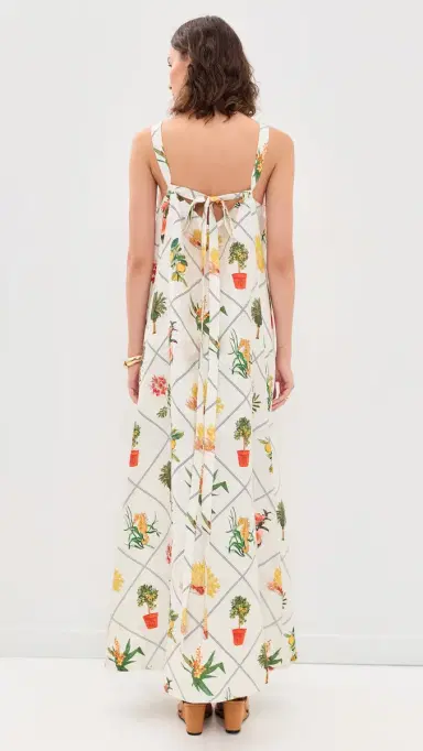 Coniglio Palm Beach Low Back Tie Silk Maxi Dress Florida Frame Cracked Coconut One Size | Thumbnail 3 Coniglio Palm Beach Low Back Tie Silk Maxi Dress Florida Frame Cracked Coconut One Size | Thumbnail 3