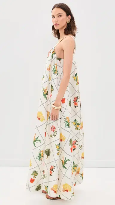 Coniglio Palm Beach Low Back Tie Silk Maxi Dress Florida Frame Cracked Coconut One Size | Thumbnail 4 Coniglio Palm Beach Low Back Tie Silk Maxi Dress Florida Frame Cracked Coconut One Size | Thumbnail 4