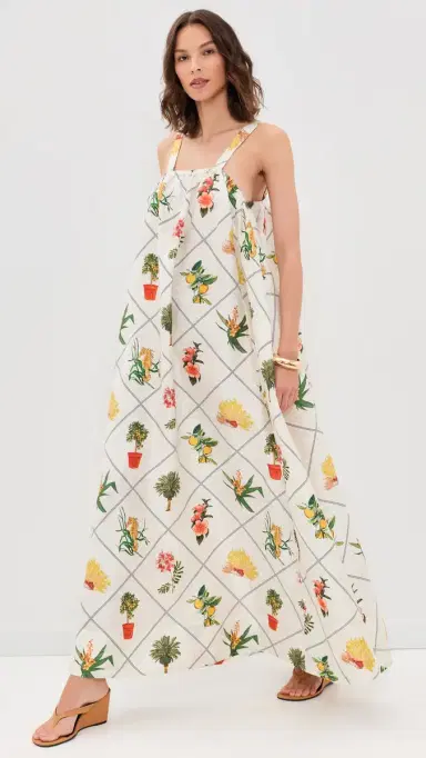 Coniglio Palm Beach Low Back Tie Silk Maxi Dress Florida Frame Cracked Coconut One Size | Thumbnail 5 Coniglio Palm Beach Low Back Tie Silk Maxi Dress Florida Frame Cracked Coconut One Size | Thumbnail 5