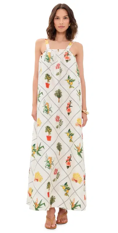 Coniglio Palm Beach Low Back Tie Silk Maxi Dress Florida Frame Cracked Coconut One Size | Thumbnail 1 Coniglio Palm Beach Low Back Tie Silk Maxi Dress Florida Frame Cracked Coconut One Size | Thumbnail 1