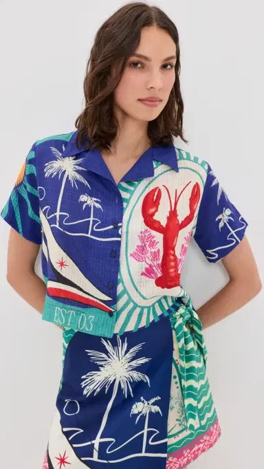 Agua Bendita Prim Cropped Button Down Shirt Multicolor | Thumbnail 2 Agua Bendita Prim Cropped Button Down Shirt Multicolor | Thumbnail 2