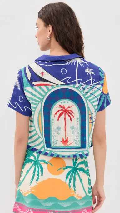 Agua Bendita Prim Cropped Button Down Shirt Multicolor | Thumbnail 3 Agua Bendita Prim Cropped Button Down Shirt Multicolor | Thumbnail 3