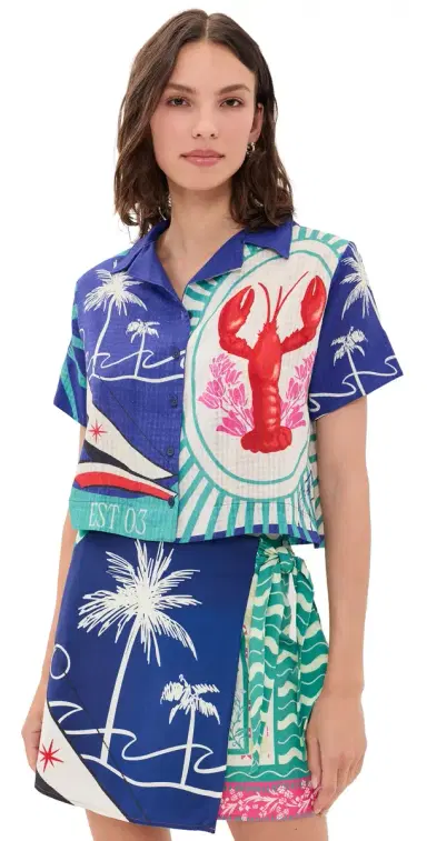 Agua Bendita Prim Cropped Button Down Shirt Multicolor | Thumbnail 1 Agua Bendita Prim Cropped Button Down Shirt Multicolor | Thumbnail 1