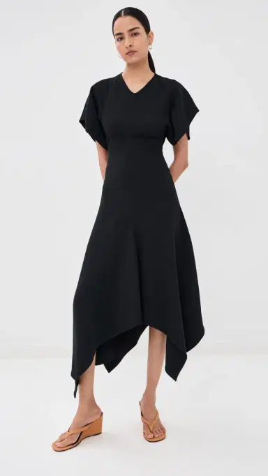 Victoria Beckham V Neck Draped Dress Black | Thumbnail 2 Victoria Beckham V Neck Draped Dress Black | Thumbnail 2