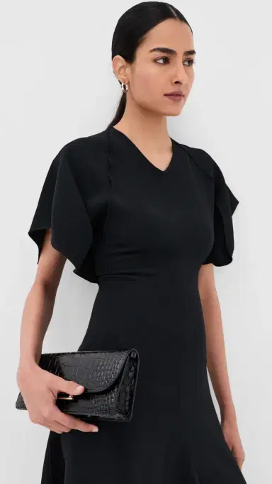Victoria Beckham V Neck Draped Dress Black | Thumbnail 3 Victoria Beckham V Neck Draped Dress Black | Thumbnail 3