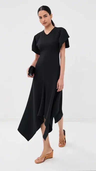 Victoria Beckham V Neck Draped Dress Black | Thumbnail 6 Victoria Beckham V Neck Draped Dress Black | Thumbnail 6