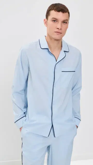 Lunya Airy Cotton Piped leep hirt till Blue/Deep Blue | Thumbnail 2 Lunya Airy Cotton Piped leep hirt till Blue/Deep Blue | Thumbnail 2