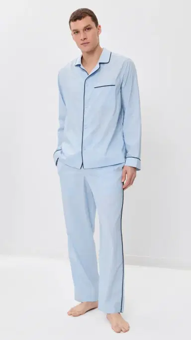 Lunya Airy Cotton Piped leep hirt till Blue/Deep Blue | Thumbnail 5 Lunya Airy Cotton Piped leep hirt till Blue/Deep Blue | Thumbnail 5