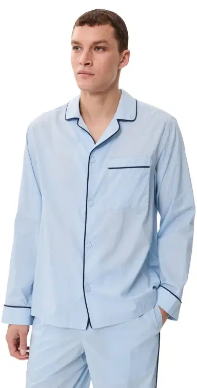 Lunya Airy Cotton Piped leep hirt till Blue/Deep Blue | Thumbnail 1 Lunya Airy Cotton Piped leep hirt till Blue/Deep Blue | Thumbnail 1
