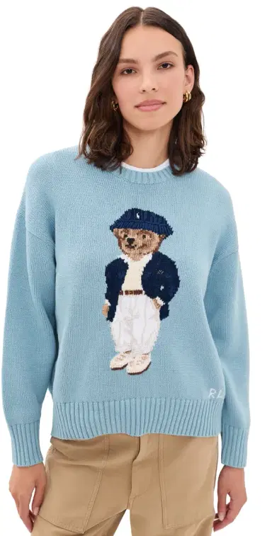 Polo Ralph Lauren Cotton Bear Long Sleeve Crew Neck Pullover Blue Note | Thumbnail 1 Polo Ralph Lauren Cotton Bear Long Sleeve Crew Neck Pullover Blue Note | Thumbnail 1