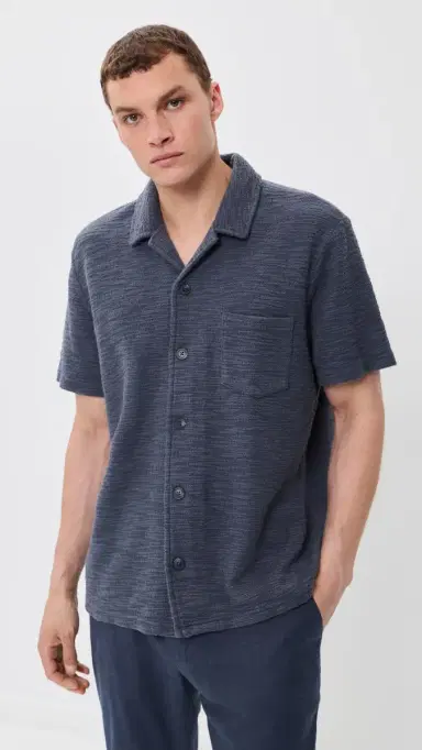 Marine Layer Cam Jacquard Resort Shirt Navy | Thumbnail 2 Marine Layer Cam Jacquard Resort Shirt Navy | Thumbnail 2