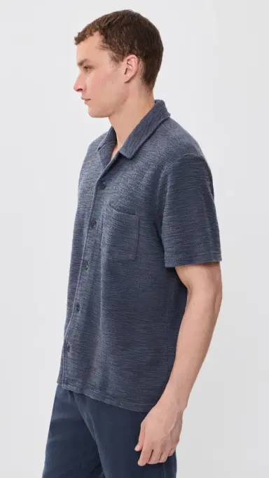 Marine Layer Cam Jacquard Resort Shirt Navy | Thumbnail 4 Marine Layer Cam Jacquard Resort Shirt Navy | Thumbnail 4