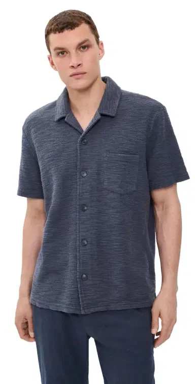 Marine Layer Cam Jacquard Resort Shirt Navy | Thumbnail 1 Marine Layer Cam Jacquard Resort Shirt Navy | Thumbnail 1