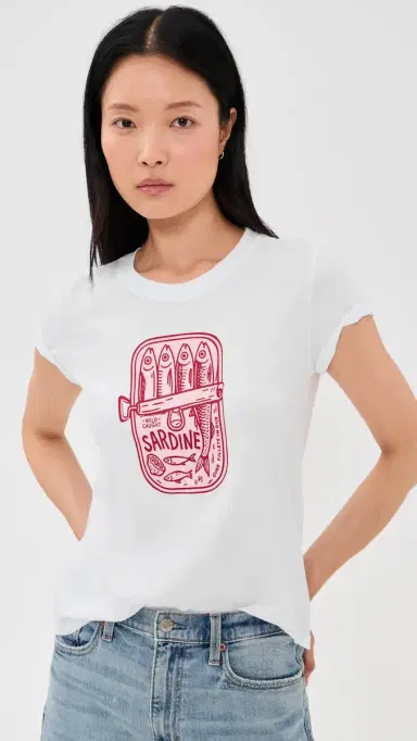 Sunny Somewhere Sardine Summer Femme Crew Tee White | Thumbnail 2 Sunny Somewhere Sardine Summer Femme Crew Tee White | Thumbnail 2