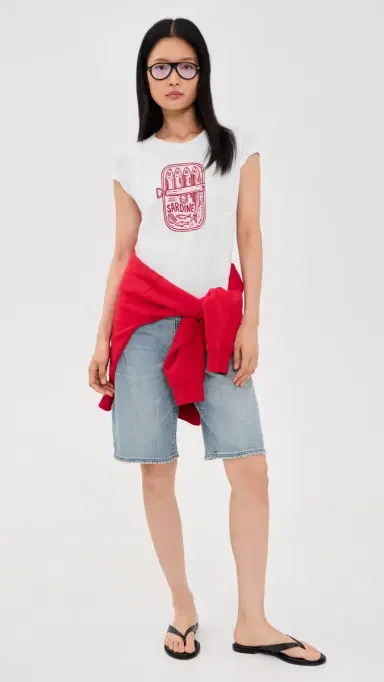 Sunny Somewhere Sardine Summer Femme Crew Tee White | Thumbnail 5 Sunny Somewhere Sardine Summer Femme Crew Tee White | Thumbnail 5