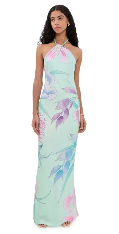 Retrofête Anat Floral Maxi Dress Beija Flor Pistachio | Thumbnail 1 Retrofête Anat Floral Maxi Dress Beija Flor Pistachio | Thumbnail 1
