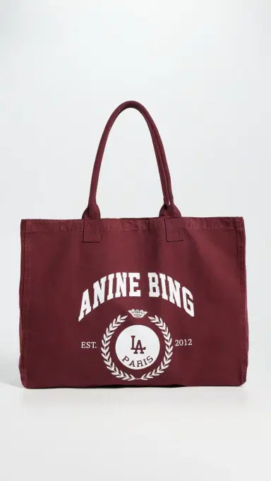 Anine Bing Leo Canvas Collegiate Tote Bag Fig One Size | Thumbnail 2 Anine Bing Leo Canvas Collegiate Tote Bag Fig One Size | Thumbnail 2