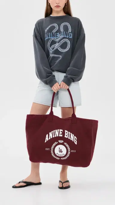 Anine Bing Leo Canvas Collegiate Tote Bag Fig One Size | Thumbnail 3 Anine Bing Leo Canvas Collegiate Tote Bag Fig One Size | Thumbnail 3