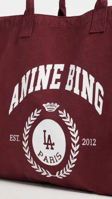 Anine Bing Leo Canvas Collegiate Tote Bag Fig One Size | Thumbnail 5 Anine Bing Leo Canvas Collegiate Tote Bag Fig One Size | Thumbnail 5