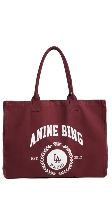 Anine Bing Leo Canvas Collegiate Tote Bag Fig One Size | Thumbnail 1 Anine Bing Leo Canvas Collegiate Tote Bag Fig One Size | Thumbnail 1
