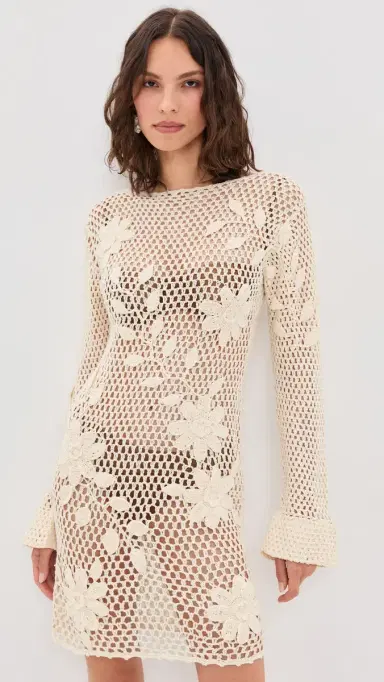 Agua Bendita Rosetta Handmade Crochet Mini Coverup Dress | Thumbnail 2 Agua Bendita Rosetta Handmade Crochet Mini Coverup Dress | Thumbnail 2