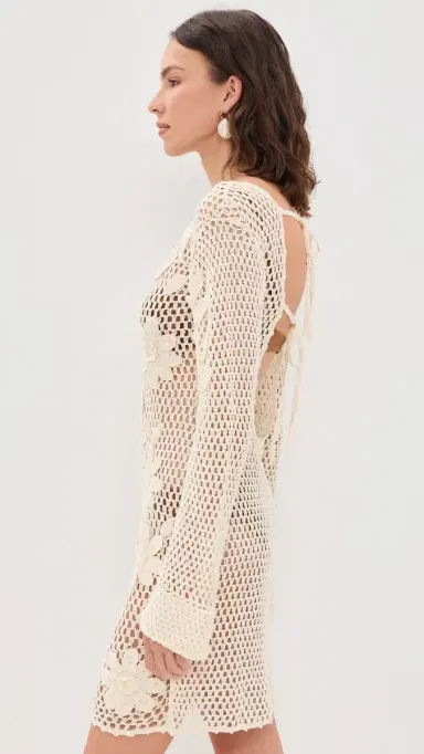 Agua Bendita Rosetta Handmade Crochet Mini Coverup Dress | Thumbnail 4 Agua Bendita Rosetta Handmade Crochet Mini Coverup Dress | Thumbnail 4
