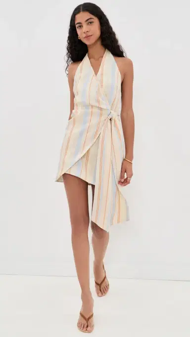 SIR. Pernille Wrap Halter Mini Dress Sommer Stripe | Thumbnail 2 SIR. Pernille Wrap Halter Mini Dress Sommer Stripe | Thumbnail 2