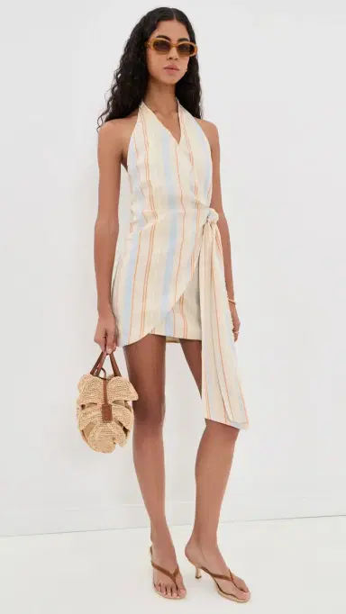 SIR. Pernille Wrap Halter Mini Dress Sommer Stripe | Thumbnail 5 SIR. Pernille Wrap Halter Mini Dress Sommer Stripe | Thumbnail 5