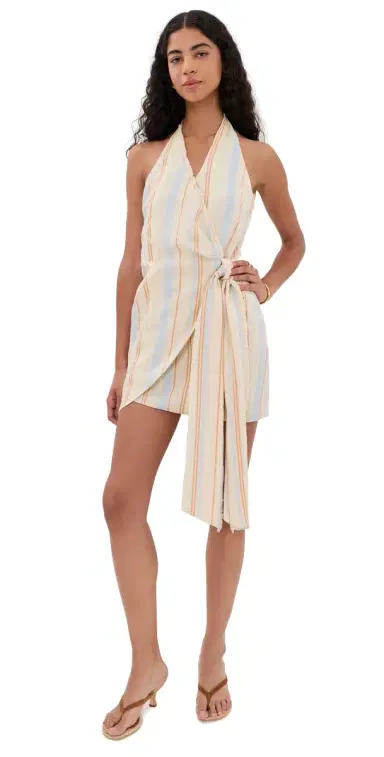 SIR. Pernille Wrap Halter Mini Dress Sommer Stripe | Thumbnail 1 SIR. Pernille Wrap Halter Mini Dress Sommer Stripe | Thumbnail 1