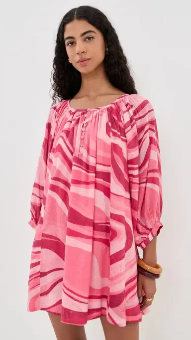 Coniglio Palm Beach Shirred Half Placket Mini Dress Sunrays Sunset Waves One Size | Thumbnail 2 Coniglio Palm Beach Shirred Half Placket Mini Dress Sunrays Sunset Waves One Size | Thumbnail 2