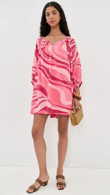 Coniglio Palm Beach Shirred Half Placket Mini Dress Sunrays Sunset Waves One Size | Thumbnail 5 Coniglio Palm Beach Shirred Half Placket Mini Dress Sunrays Sunset Waves One Size | Thumbnail 5