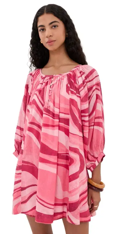 Coniglio Palm Beach Shirred Half Placket Mini Dress Sunrays Sunset Waves One Size | Thumbnail 1 Coniglio Palm Beach Shirred Half Placket Mini Dress Sunrays Sunset Waves One Size | Thumbnail 1