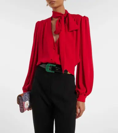 Valentino Tie-neck silk georgette blouse | Thumbnail 2 Valentino Tie-neck silk georgette blouse | Thumbnail 2