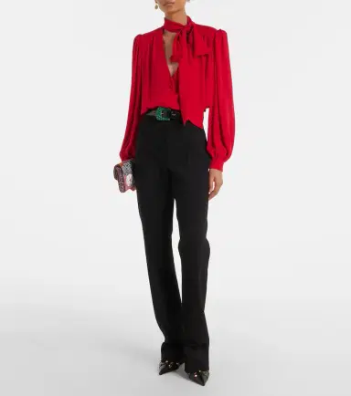 Valentino Tie-neck silk georgette blouse | Thumbnail 3 Valentino Tie-neck silk georgette blouse | Thumbnail 3