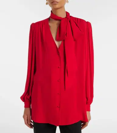 Valentino Tie-neck silk georgette blouse | Thumbnail 4 Valentino Tie-neck silk georgette blouse | Thumbnail 4